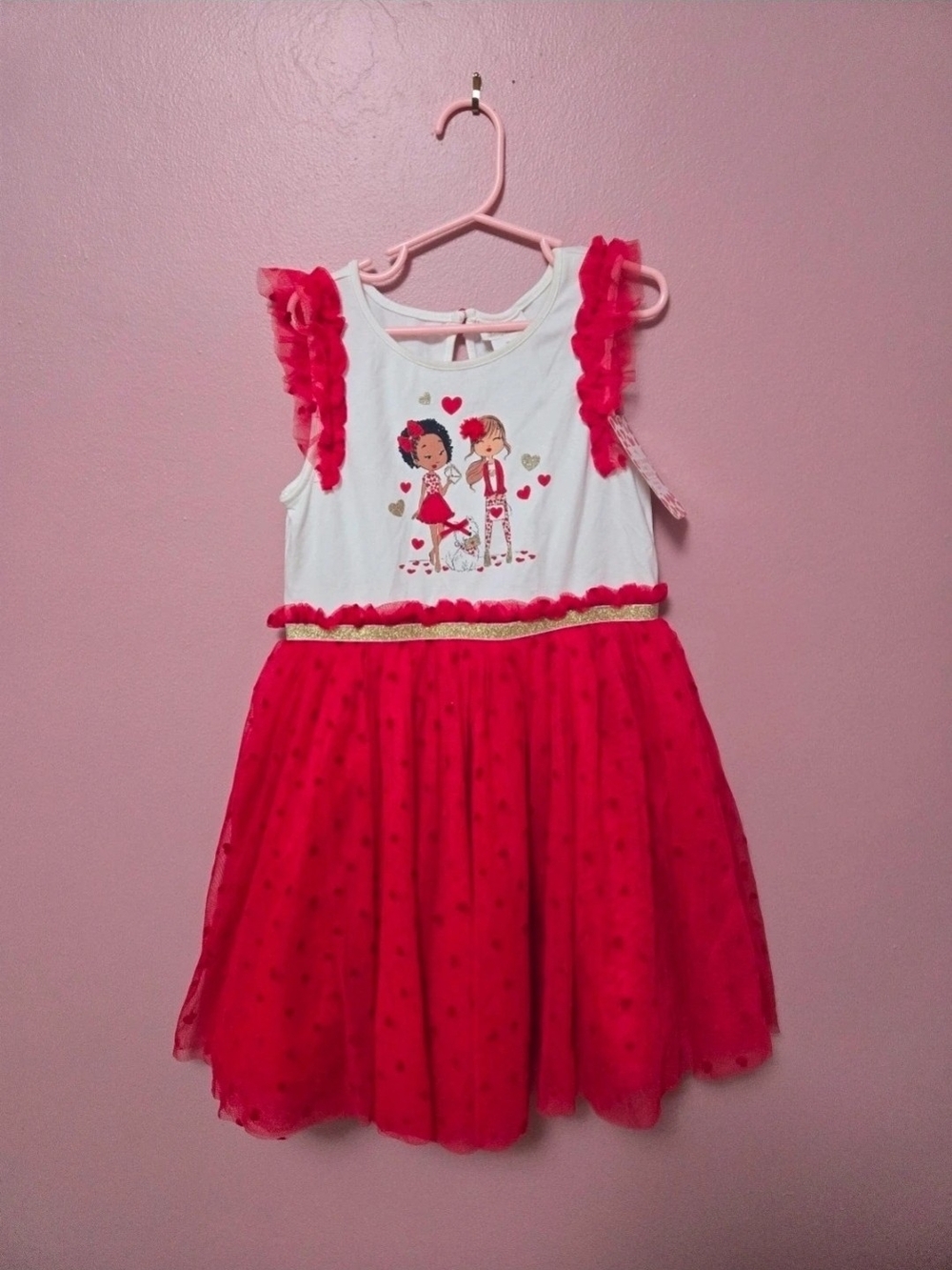 Tommy Bahama Pink & White Heart Print Ruffle Dress